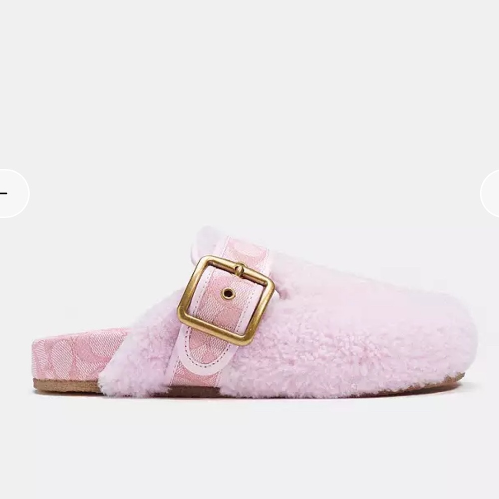 NWOT Coach Pink Shearling Clog with Gold Accent Sz 6.5